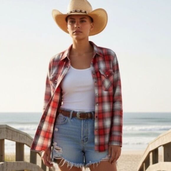 DIXXON Tops - DIXXON Shirt Flannel NEW Clay Smith Pearl Snap Coastal Cowgirl Women’s Size S